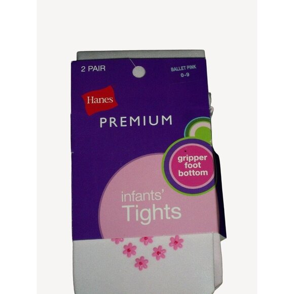 Hanes Gripper Foot Baby Infants Ballet Pink Tights 2 Pair Set Size 0-9 Months - Picture 1 of 3